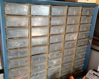 Garage parts bin cabinet