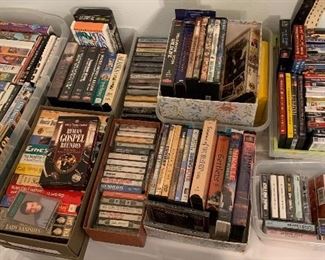 DVDs, VHS, cassette tapes