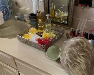 Wig and misc bathroom items