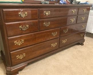 Ethan Allen Georgian Court Collection, includes lingerie chest, dresser with mirror, 4-post queen bed, and one nightstand.