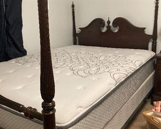 Ethan Allen Georgian Court Collection, includes lingerie chest, dresser with mirror, 4-post queen bed, and one nightstand.