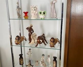 Collectibles, figurines and glass cabinet...