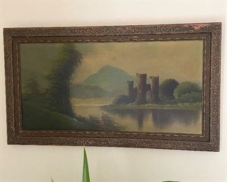 Very old frame with castle oil painting. Measures 27 1/2" X 15 1/2". $15