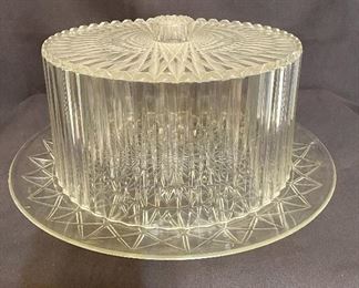 Vintage acrylic lucite clear cake plate, diamond cut design, measures 14" round & 6 1/2" tall. No chips or cracks. $15