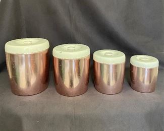 "West Bend" Mid Century Modern rose gold aluminum canister set. See additional photos for condition and close ups. $30