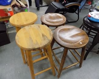 2 PR. OF WOOD STOOLS. 3 METAL SWIVEL STOOLS.