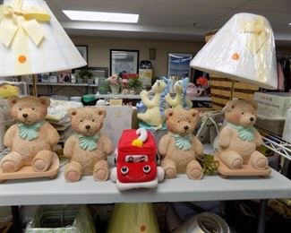 BNEW BEAR LAMPS. SEVERAL NEW SMALL LAMP SHADES