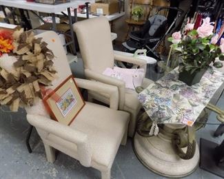 2- CHAIRS W/ ROUND GLASS TABLE (HENREDON BASE)