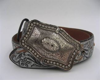 Justin Black White Wash Silver Leather Cowgirl Belt