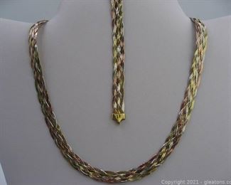 Tri Color Woven Necklace and Bracelet Set