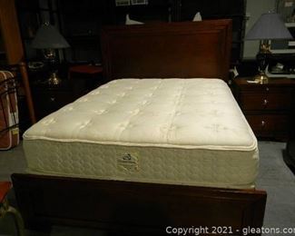 Cherry Finish Paneled Queen Bed with Mattress and Box Springs