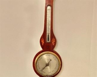 $450 - Antique English mahogany wheel barometer with shell inlay - 38" H x 10" W