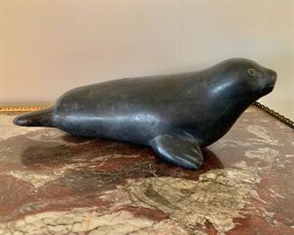 $350 - Signed, carved stone seal; 12" W x 5" D x 4" H