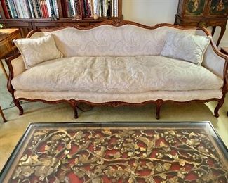 $695 - Vintage Louis XV style down stuffed sofa and down pillows; 86" W x 33.5" W x 30" D, seat height approx 15"