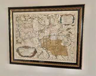 $250 - Framed hand colored engraved map of Mayence- 27" W x 22"H