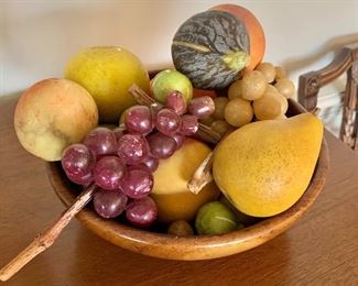 $95 - Stone fruits (wooden bowl is 8.5" diameter, 3" deep)