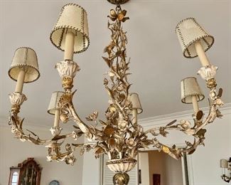 $1,200 -Vintage six-arm metal chandelier; 31" H x 31" W NOTE: A separate charge of $40 will be applied for an electrician to remove the fixture.