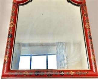 $95 - Vintage mirror in red hand painted frame, 18" H x 15" W