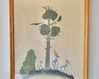 $350 - Vintage watercolor on paper by Beatien Yaz "Little No Shirt" - 19" H x 15.5" W