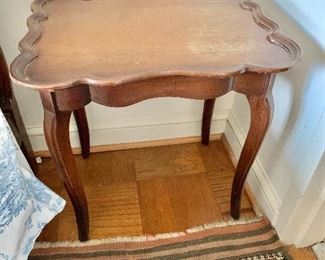$75 - Vintage side table - AS IS, water damage to finish, chip on the edge trim; 20.5" x 20" W x 16" D - PAINT ME!