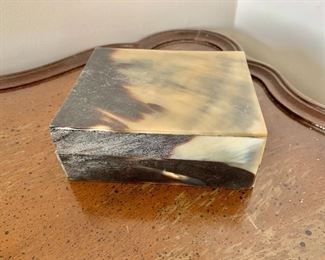 $40 - Vintage wood and horn box; as is, some separation at the corners; 5" x 4" x 2"