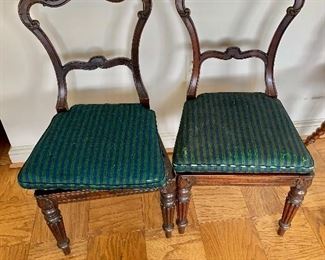 $125 each - Empire Style antique chairs; 33.5" H x 17" W x 22" D, seat height is approx 16" without cushion (torn)