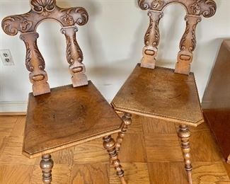 $150 - Pair of vintage chairs - 37" H x 17.5" W x 20" D, seat height is approx 18"
