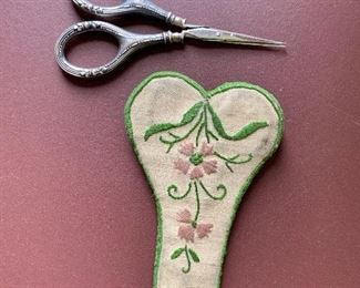 $20 - Vintage sewing scissors with embroidered cloth case; 3.25" long