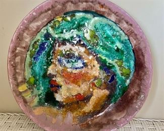 $150 - Modernist studio art; glazed plate; Dragutin Flagl (Yugoslovian, b. 1911); signed and dated 1966; 11" D