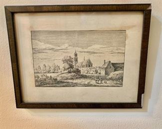 $20 - Framed and matted engraving - as is - 4.5" H x 6.5" W
