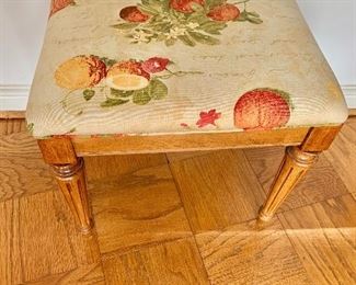 $95 - Vintage fruit fabric covered seat; 18" H x 19.5" W x 15.5" D - includes pillow and extra fabric