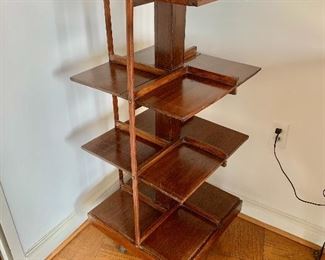 $200 - Vintage rotating book shelf; AS IS, missing two vertical rails, spins fine. 45" H x 19.5" W x 19" D
