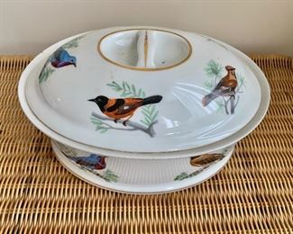 $50 Lourioux Le Faune porcelain oval baking dish with lid #2; 10" W x 7" D x 5" H