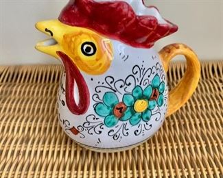 $20 - Deruta rooster creamer; as is, small chip on beak. 5.5" H