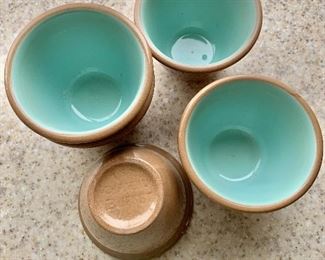 $40 - Set of 5 Chateau Buffet ceramic custard cups; teal interior; 4” diameter, 3” high