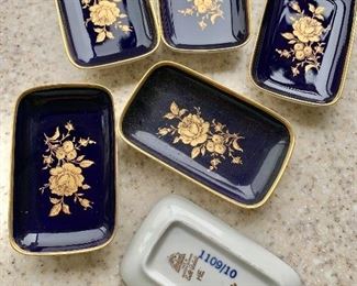 $30 - Six navy and gold mini dishes; 2.5" x 4"