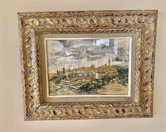 $200 - Saint Paul de Vence Gouache painting on paper - 13.5" H x 17" W
