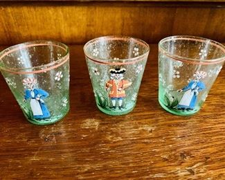 $30 - Set of three hand painted cordial shot glasses; 2.5" H