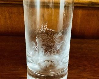 $50 - Moser highball glass with etched bird; 5.5" H x 2.5" W