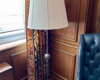 $275 - Iron floor lamp. Tested and working. 67" total height, 20" shade