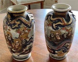 $300 - Pair of satsuma vases; 8.5" H x 4" W