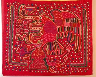 $50 - Unframed mola with eagle, cactus, and snake #2; 17" H x 19" W