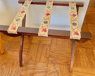 $30 - Luggage rack with flowers; 22" W x 16.5" D x 18" H