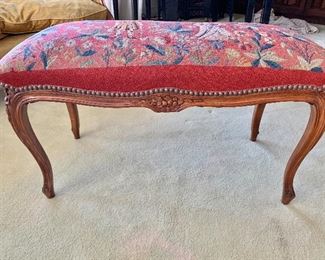$350 - Louis XV style needlepoint upholstered seat or piano bench; 17" H x 31" W x 15" D