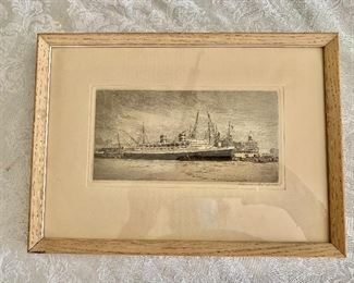 $140 - Vintage framed etching - 12" x 8.5"