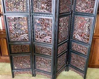 $400 - Carved Japanese 4-panel floor screen - 53" H with four 14.25" panels