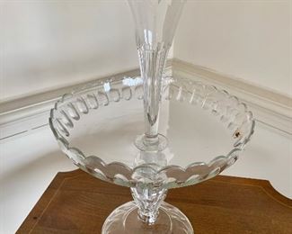 $150 - Two-piece epergne; 16.5" H x 10" diameter - small chip on top flute