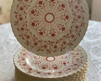$360 - Royal Crown Derby "Rougemont" Dinner Plate; Set of 12; 10.5 inches