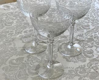 $140 - Set of 14 - Vintage Fostoria “Buttercup” champagne glasses; 5.5” (H)