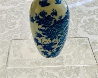 $20 - Blue and White porcelain vase with bird motif; 5” (H)